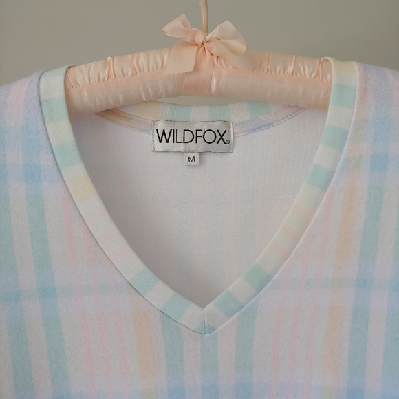 Wildfox Baggy Beach Jumper Plaid V-neck Sweater Top Size Medium Pastel - Picture 8 of 15